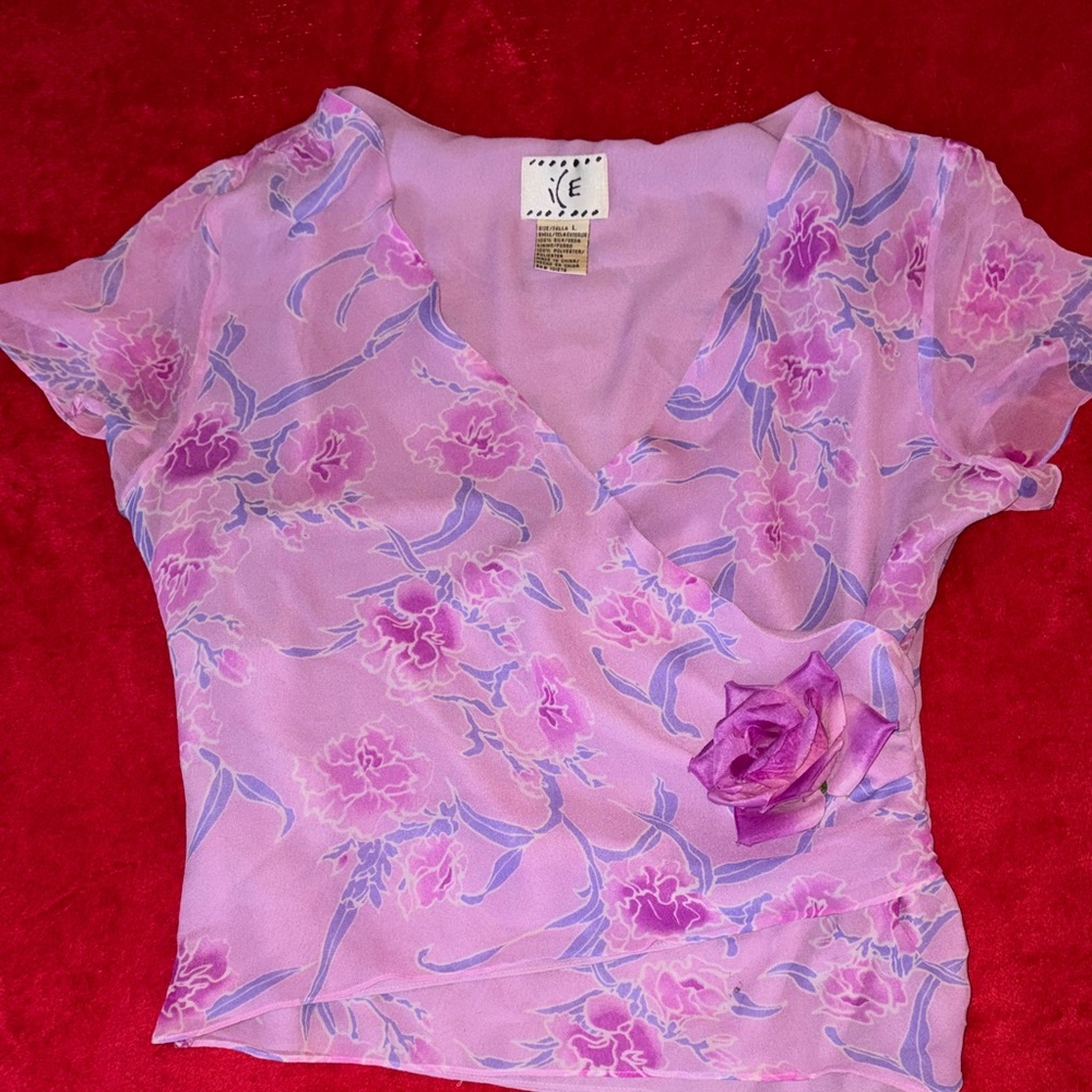 Floral Silk Pink Wrap Top
